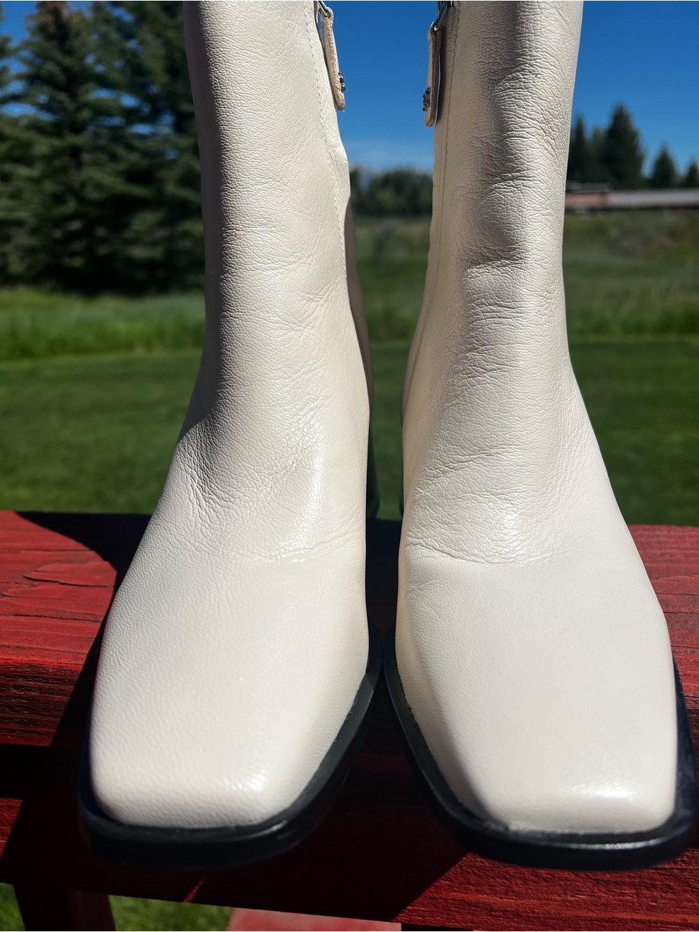 NWOB Sam Edelman Winnie Cream Leather Block Heel Ankle Boots Sz-8.5 - Picture 3 of 12